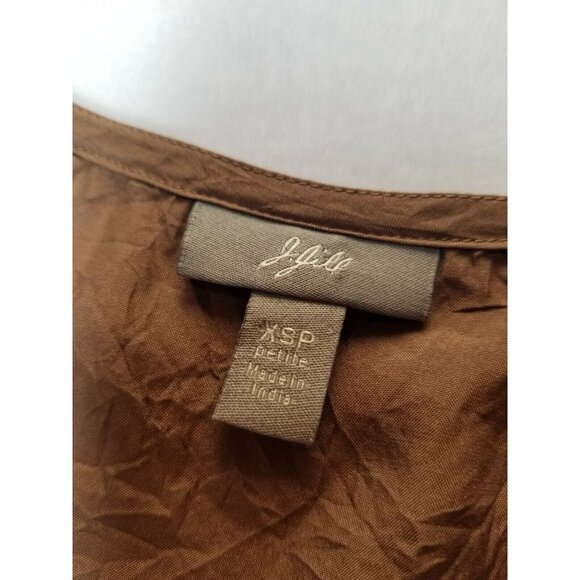 J. Jill Womens Sleeveless Button Down Top Floral Embroidered Size XSP Brown Silk - Picture 2 of 5